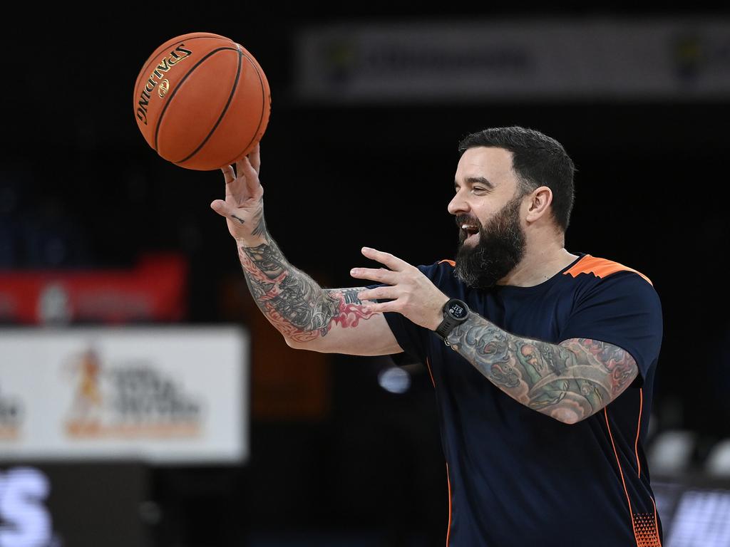 Taipans coach Adam Forde looks on during the warm up before the start the round five NBL match between Cairns Taipans and Perth Wildcats at Cairns Convention Centre on December 31, 2021, in Cairns, Australia. (Photo by Ian Hitchcock/Getty Images)