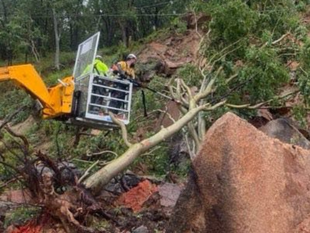 Crews work to restore power to Palm Island after a landslide impacted on the eastern side of the island. Picture: Palm Island Aboriginal Shire Council.