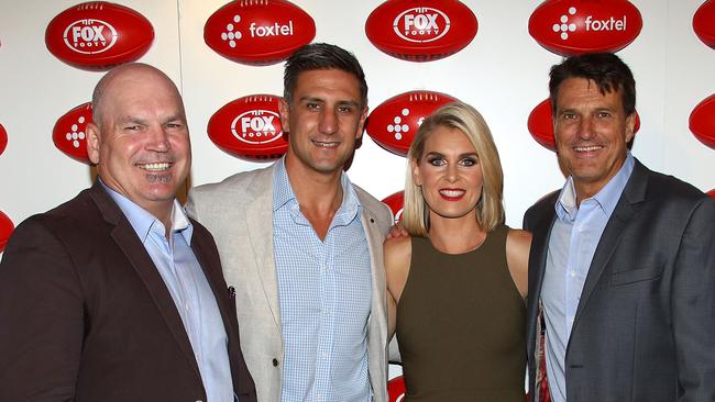 Jason Dunstall, Matthew Pavlich, Sarah Jones and Paul Roos at a Footy Footy function. Pictured: Graham Denholm/Getty Images