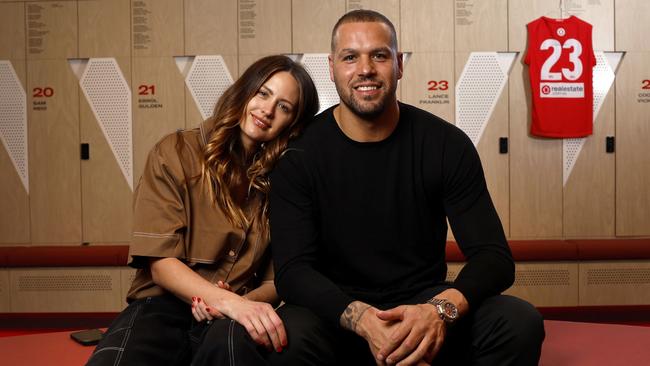 Sydney Swans star Lance Franklin with his wife Jesinta. Photo by Phil Hillyard.