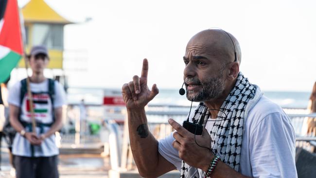 Waddah Weld Ali speaking at a protest at Surfers Paradise Esplanade on Saturday March 30, 2024. Picture: Ember Leonard/Supplied