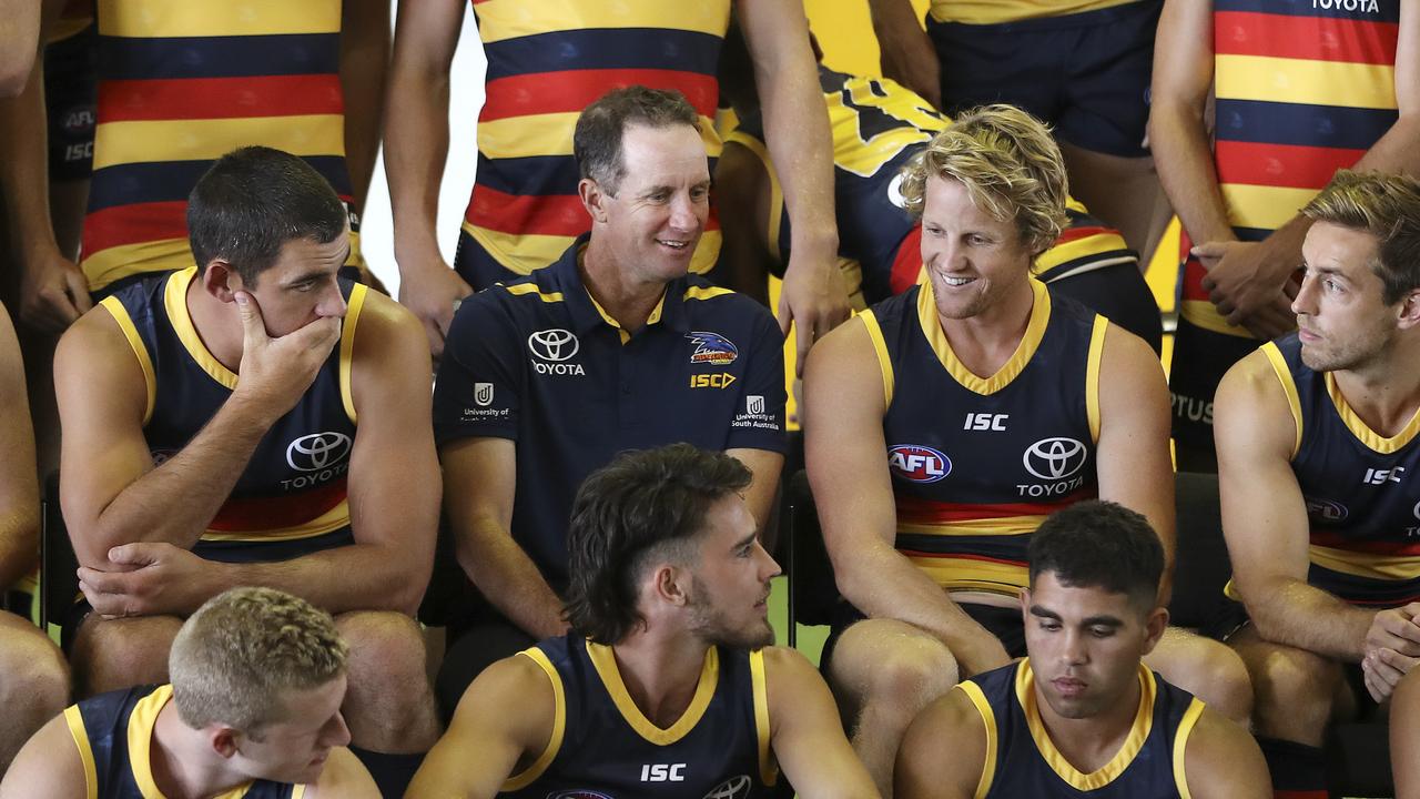 Don Pyke with his two captains — Taylor Walker and Rory Sloane. Picture Sarah Reed