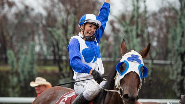 Jockey Caitlin King rides Tycoon Felix to victory in the Buchan Cup. Picture: Jason Edwards