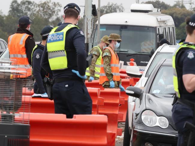 Little River. The COVID-19 roadblock as part of the ring of steel around Melbourne. Friday, October 23, 2020. Picture: David Crosling