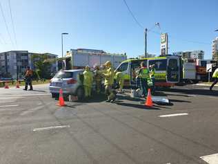 Emergency services are at the scene of a traffic crash on Aerodrome Rd. Picture: Matty Holdsworth