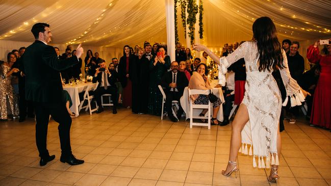 Louise Emanuel and Bradley Anderson having fun on the dance floor. Picture: Amanda Hamilton (Peppermint Photography)