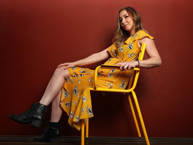 10/4/18: Songwriter and musician Kylie Sackley, who is a winner at the 2018 APRA Awards for songwriting. Pictured at and around APRA in Ultimo, Sydney. John Feder/The Australian.