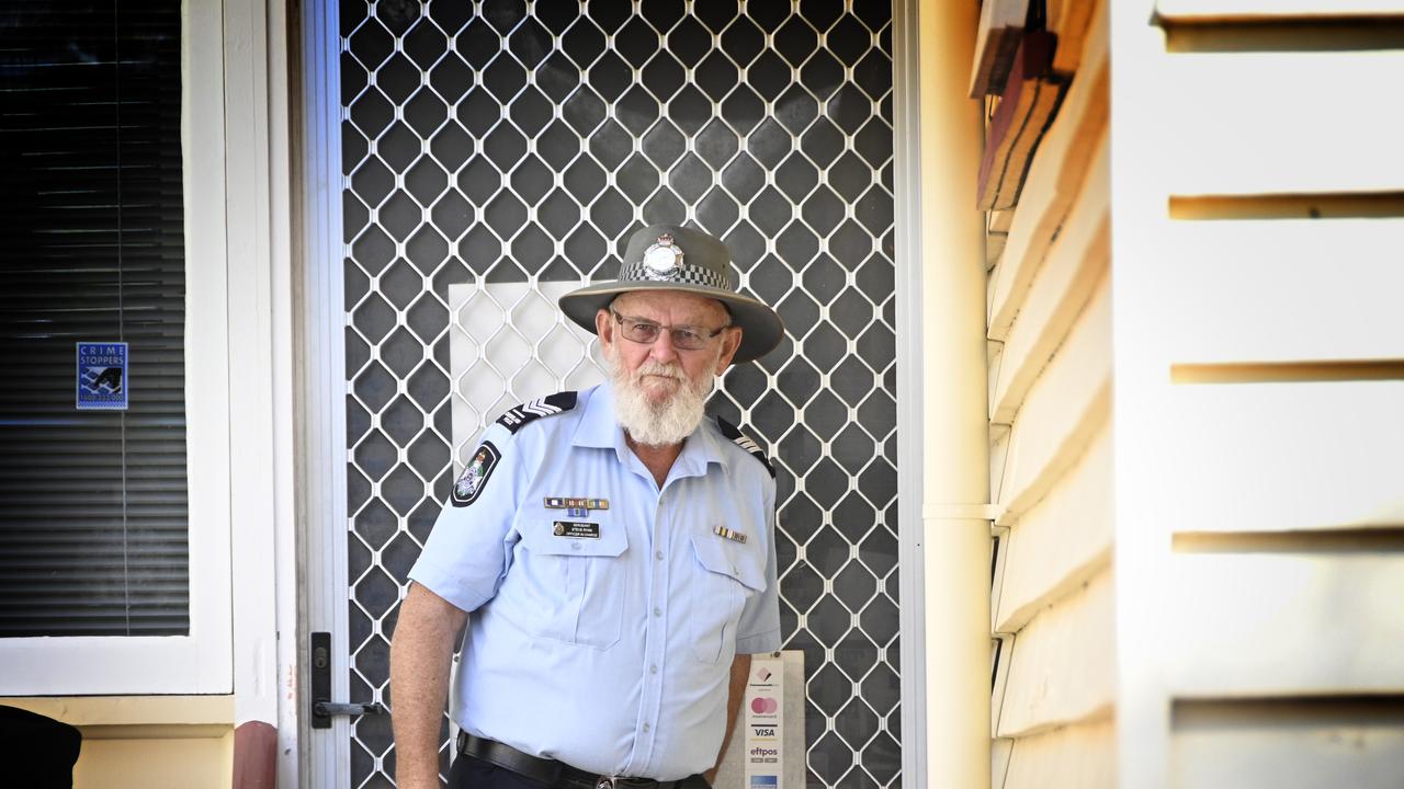 Sergeant Steve Ryan leaving the Millmerran Police Station upon his retirement from the Queensland Police Service.