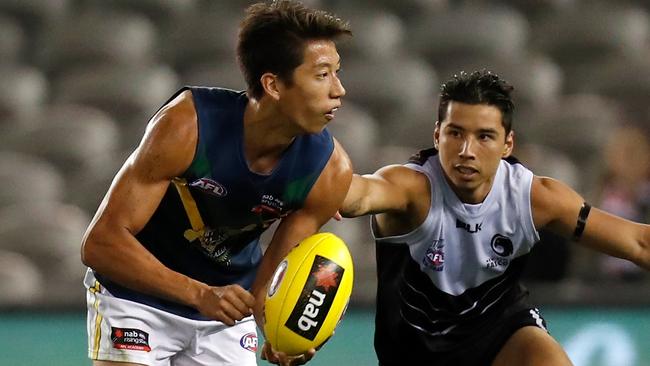 MELBOURNE, AUSTRALIA — APRIL 27: Alex Davies of the NAB AFL Australian Under-17 in action during the NAB AFL Australian Under-17 v New Zealand match at Marvel Stadium on April 27, 2019 in Melbourne, Australia. (Photo by Michael Willson/AFL Photos)