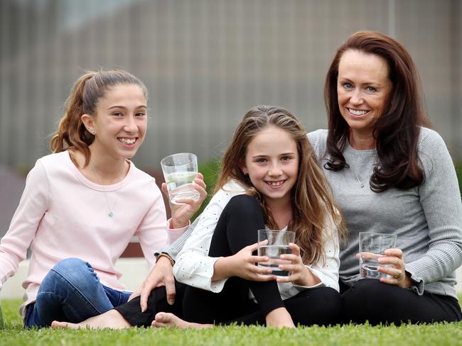 Rachel Zappia and her daughters Talia, 13, and Ava, 9, are always looking for ways to save water. Picture: Sam Ruttyn