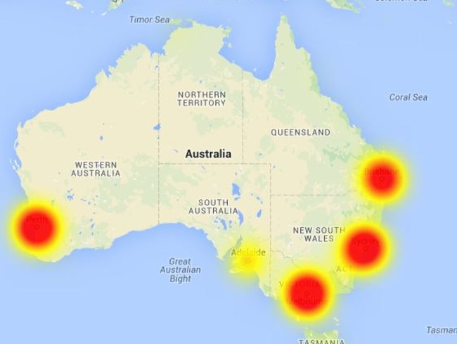 Telstra outages affected users all over Australia. Picture: AussieOutages.com