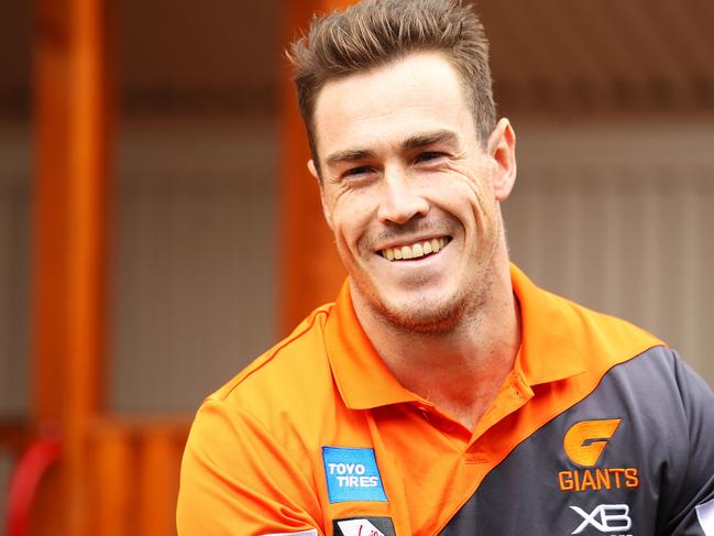 Jeremy Cameron speaks to the media during a Greater Western Sydney Giants AFL media opportunity to launch their Little GIANTS early education service at Little GIANTS Learning Centre on February 20, 2018 in Sydney, Australia. The Little GIANTS Learning Centres are a partnership between the GIANTS and Oxanda Education. Picture: Mark Kolbe