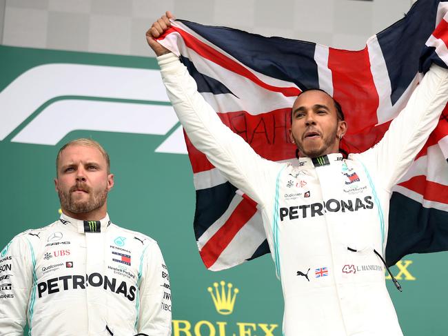 Mercedes F1 teammates Valtteri Bottas and Lewis Hamilton. Picture: Bryn Lennon/Getty Images