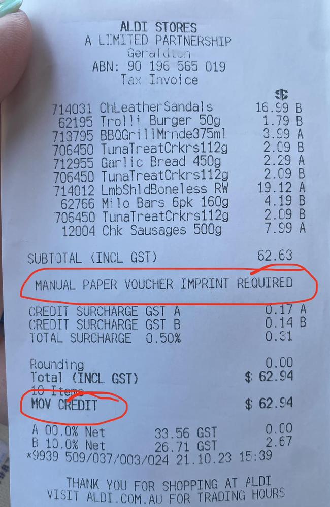 This receipt has sparked debate among Australian mums. Picture: Facebook