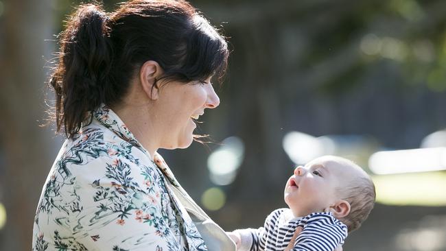 Single mother by choice Ms Mosey, 38, went through IVF Australia to have her son Fox, aged nine weeks. Picture: Dylan Robinson