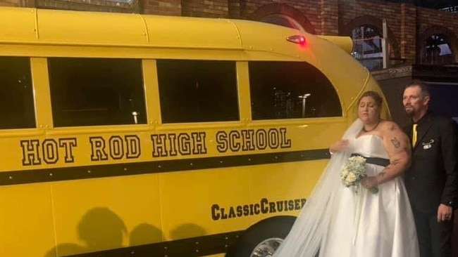 Rebecca and Richard Johnson during their wedding day at Luna Park. Picture: Supplied