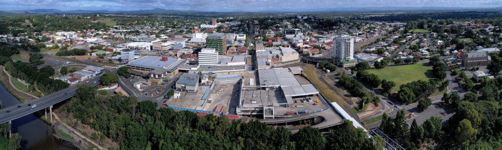 Aerial shot of the Ipswich CBD including the CBD redevelopment. Picture: Rob Williams