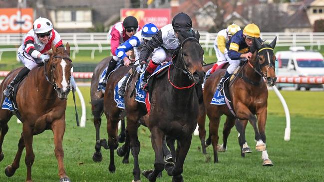 Mr Brightside races away to win the PB Lawrence Stakes at Caulfield on Saturday. Picture: Reg Ryan/Racing Photos via Getty Images