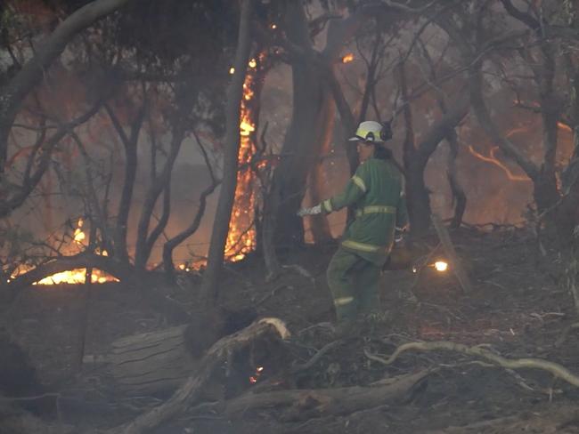 Crews in Bayindeen, where the fire threat raged in catastrophic conditions. Picture: Ballarat ICC