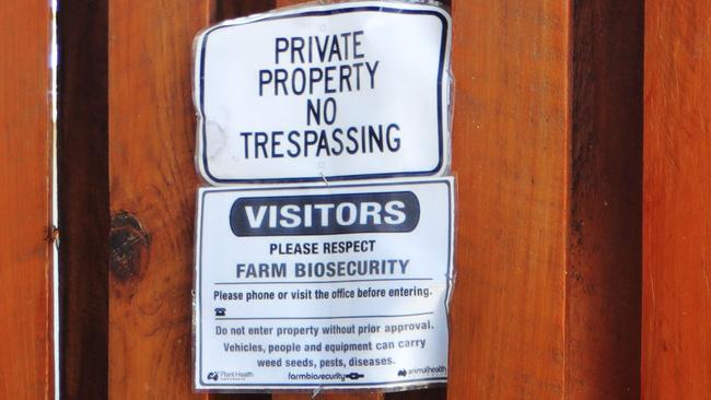 A sign at the Hemes Close home’s gate. Picture: Glenn Hampson