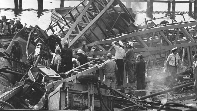 Crews searching rubble for survivors.