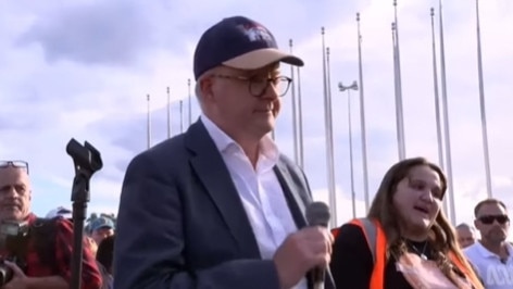 No More rally organiser Sarah Williams (R) with Prime Minister Anthony Albanese at the No More rally in Canberra. Picture: Instagram