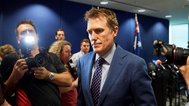 Attorney-General Christian Porter leaves his press conference in Perth on Wednesday. Picture: AFP