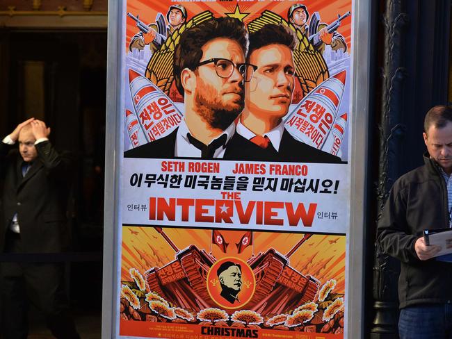 Security is seen outside The Theatre at Ace Hotel before the premiere of The Interview in L.A.