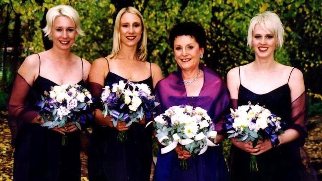 Kathy Gepp at her wedding to husband Grant, 31 years to the day after they'd first married. The couple's three daughters, Linda, Karen and Laura, were bridesmaids. Picture: supplied