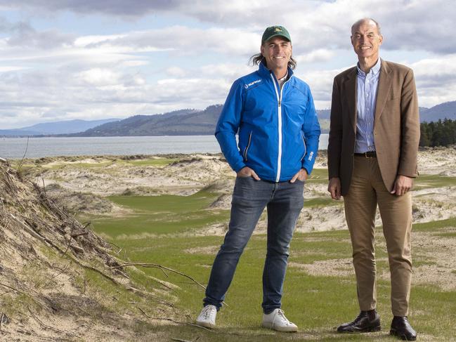 Golfer Mathew Goggin and Guy Barnett MP at the Seven Mile Beach Golf Course that is under construction. Picture: Chris Kidd