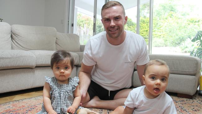 Cameron Long with children Montana and Ezekiel. Picture: Madeline Crittenden