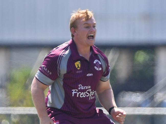 Hamish Martin bowls for Palmerston against Nightcliff in round one. Picture: NT Cricket.