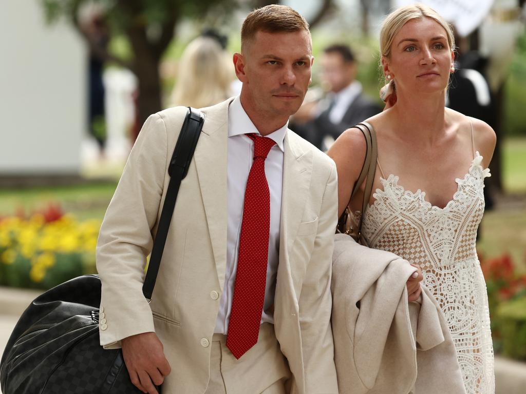 Jockeys Ben Melham and Jamie Kah arrive prior to the Golden Slipper. Picture: Jeremy Ng/Getty Images