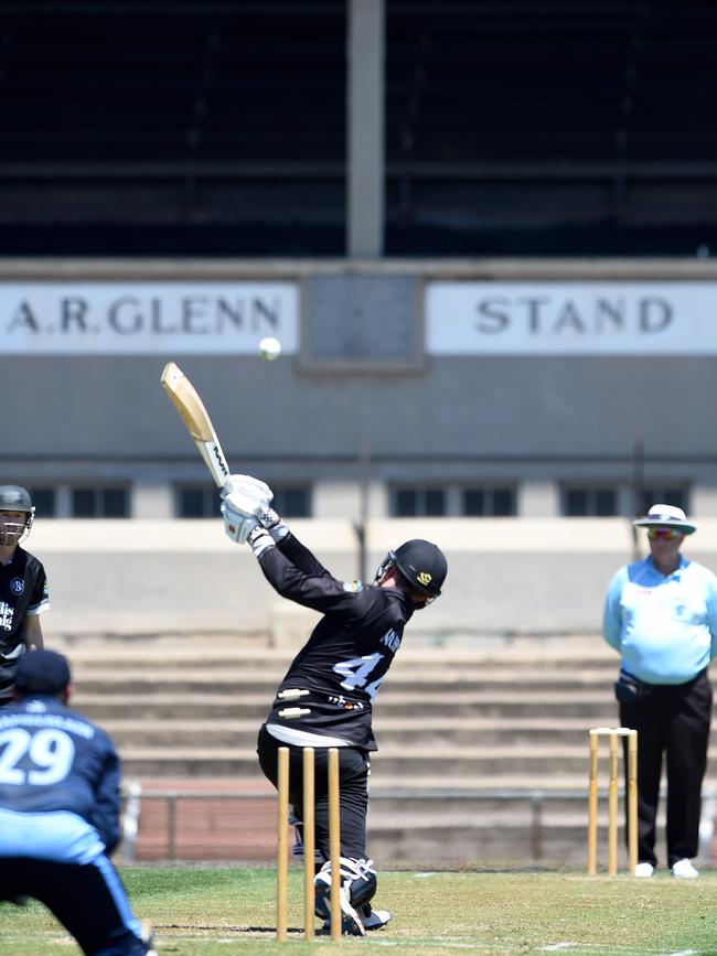 Will Sist bowls Liam Murphy. Picture: Steve Tanner