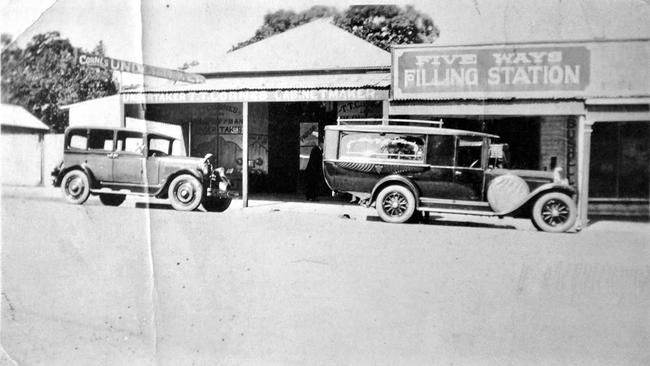 FILL &#39;ER UP: The Five Ways Filling Station picture was taken not long after it was purchased by then Gympie funeral director Jack Cornes in 1928. Photographer Max Krogh says he is not sure who took the picture, but believes it was taken about 1930. Picture: Renee Albrecht