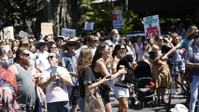 The freedom protest in Byron Bay on Saturday, September 18. Picture: Liana Boss