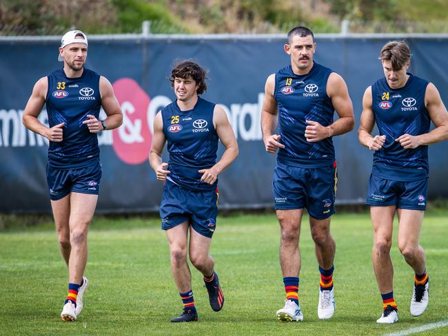 Ned McHenry (2L) played with the B team during match simulation. Picture: Tom Huntley