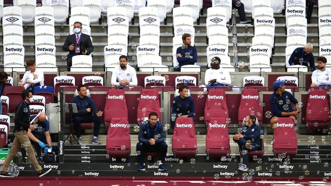 Frank Lampard looks on from the stands ahead of the game against West Ham United. Picture: Getty Images