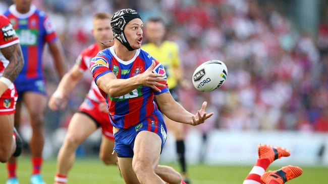 WOLLONGONG, AUSTRALIA — APRIL 01: Kalyn Ponga of the Knights makes a line break during the round four NRL match between the St George Illawarra Dragons and the Newcastle Knights at WIN Stadium on April 1, 2018 in Wollongong, Australia. (Photo by Mark Nolan/Getty Images)