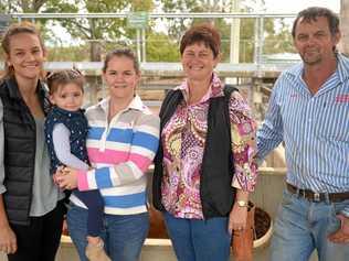 Tayla Stanke, Abby and Casssandra Hinz, Judy and Mark Stanke at the Central Queensland Livestock Exchange. Picture: Jann Houley