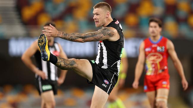 Jordan De Goey was back in action for the Magpies on Monday night. Picture: Michael Klein