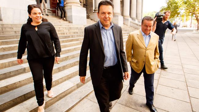 MPs Connie Bonaros and Frank Pangallo, with former SA Best leader Nick Xenophon in 2018.