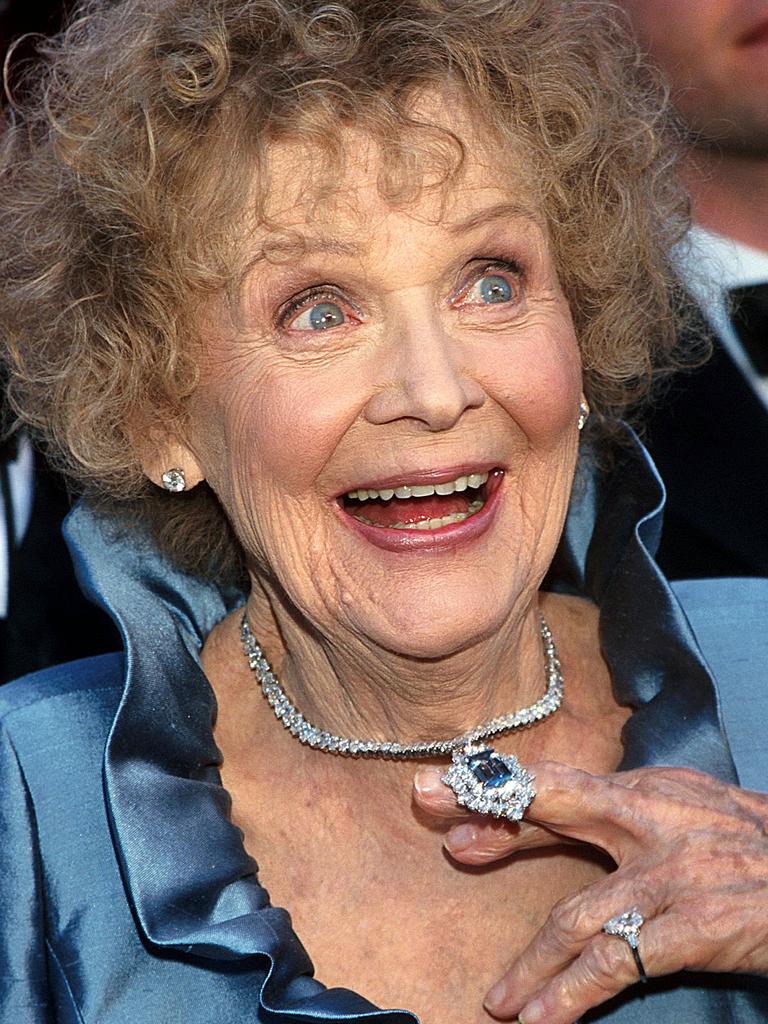 Titanically-proportioned: Harry Winston’s 15-carat blue diamond ‘heart of the ocean’ was worn by Oscar-nominee Gloria Stuart at the 1998 Oscars. The blue sparkler is worth around $20 million. Picture: WireImage