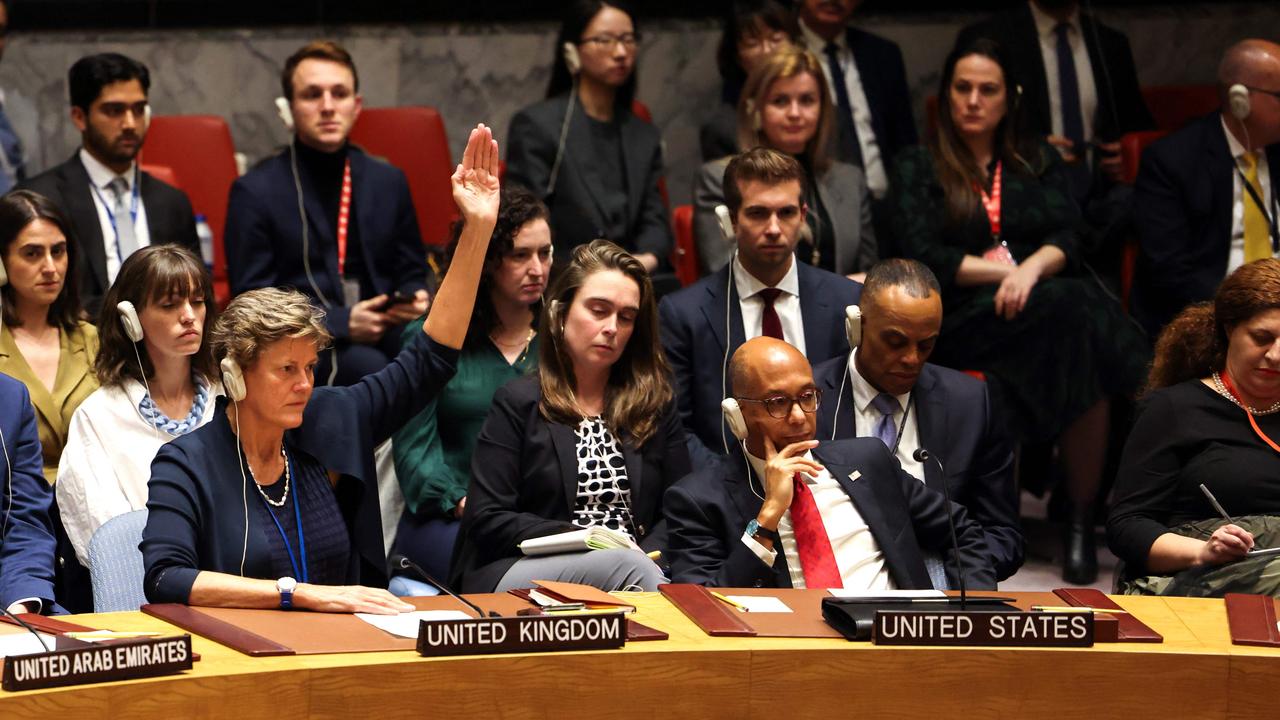 British Ambassdor to the UN Barbara Woodward and US Deputy Ambassador to the UN Robert Wood. Picture: Charly Triballeau/AFP