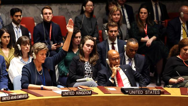 British Ambassdor to the UN Barbara Woodward and US Deputy Ambassador to the UN Robert Wood. Picture: Charly Triballeau/AFP