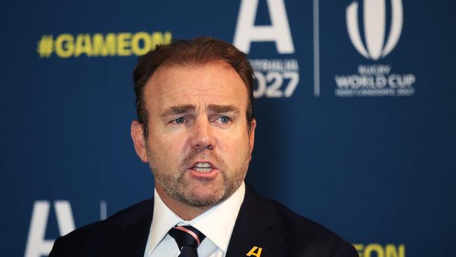 Marinos thanked Johnson for his service. (Photo by Matt King/Getty Images for Rugby Australia)