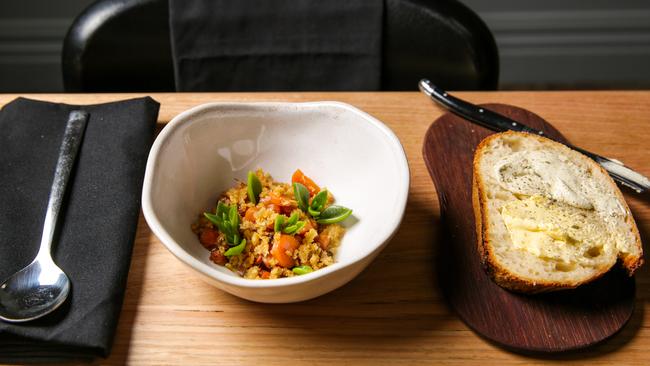 O.MY’s roasted carrots with chicken skin crumb. Picture: Nicole Cleary