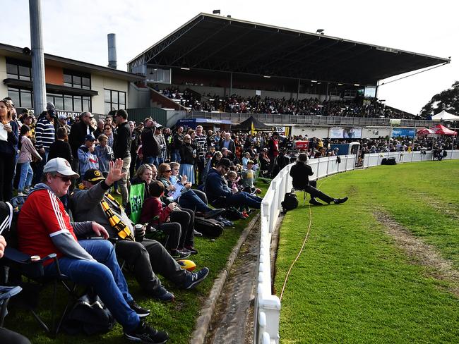 ADELAIDE, AUSTRALIA - JULY 27: General view during the round 14 SANFL match between the Glenelg Tigers and the Adelaide Crows at ACH Group Stadium on July 27, 2019 in Adelaide, Australia. (Photo by Mark Brake/Getty Images)