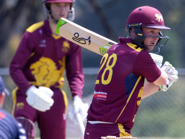 Premier Cricket: Fitzroy Doncaster v Geelong. Fitzroy Doncaster's L Banthorpe in action. Picture: Sarah Matray