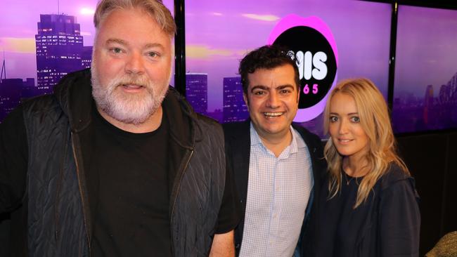 Former politician Sam Dastyari with Kyle Sandilands and Jackie O in the KIIS FM studio.